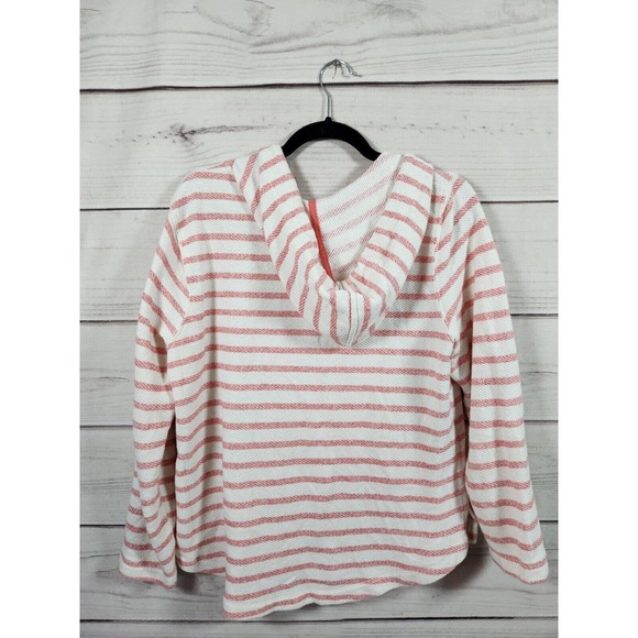 Old Navy Women's White‎ Red Striped Long Sleeve Hooded Beach Fleece Sweater L - Picture 2 of 5